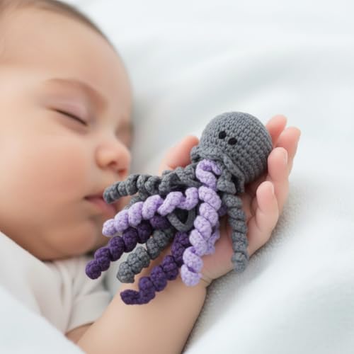 Image of Handmade Crochet Octopus for NICU Baby & Preemies, Gifts for Baby (Gray) | Preemie Gifts, Scent Bonding Keepsake for Baby, NICU Separation Gift, Soft Comfort Gift for Newborn, NICU Baby Essentials