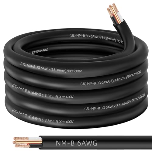 NM-B 6/3 Wire with Ground,25ft 6/3 NM-B Wire Copper 6 AWG 3 Conductor with Ground,Nonmetallic Sheathed NMB Cable,6-3 Residential Indoor Electrical Wiring for Branch Circuit Switche,Outlet,Other Load