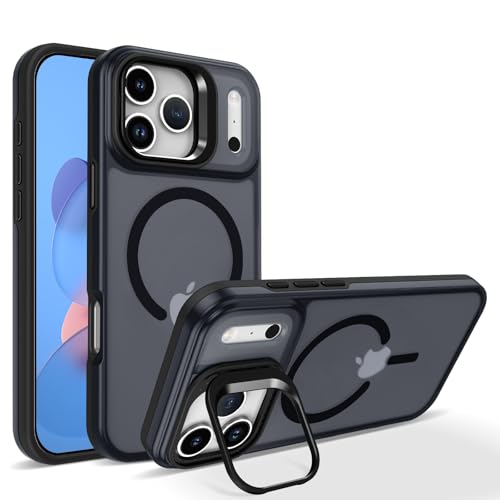 Coque iPhone 14 Pro noir rigide avec support magnétique pour charge sans fil et usage mains libres
