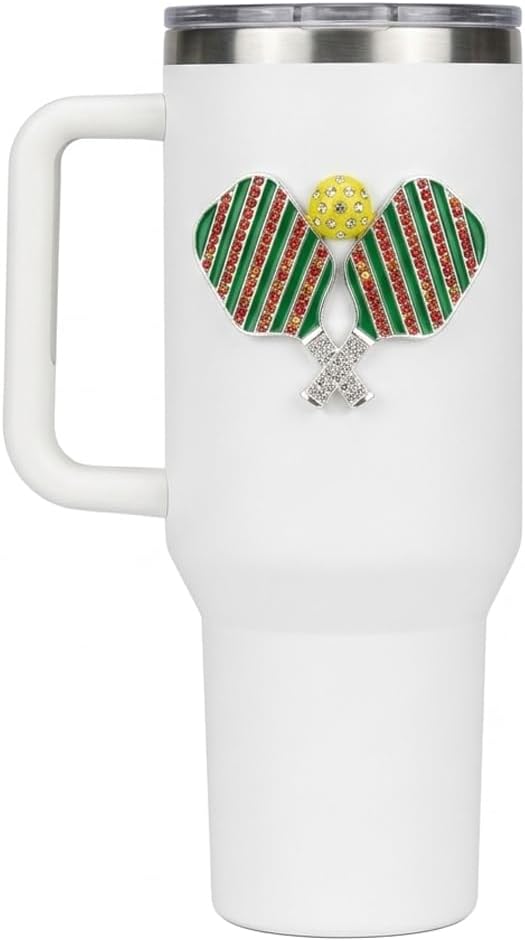 THE QUEENS' JEWELS Pickleball Jeweled 40 oz. Tumbler - Unique Gift for Women, Birthday, Cute, Fun, Not Painted, Decorated, Bling, Bedazzled, Rhinestone