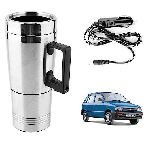 Image of Oshotto 12V Stainless Steel Car Heating Kettle /Mug, Travel Friendly electric Tea /Coffee maker Compatible with Maruti Suzuki 800 (300ml) - Silver