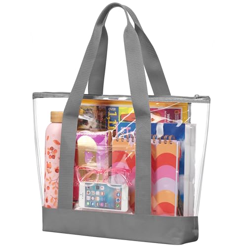 Handy Laundry Bolsa grande transparente - alças de ombro duráveis, grande seção principal de armazenamento, fecho de zíper resistente, aprovado pela segurança do estádio (cinza)