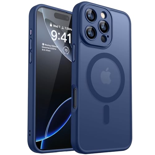 Image of CANSHN Magnetic Compatible with iPhone 16 Pro Case, Upgraded [Full Camera Protection] [Compatible with Magsafe] [Translucent Matte] Shockproof Protective Phone Case Cover 6.3 Inch - Deep Blue