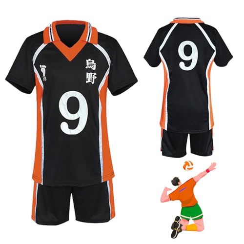 Bocguy Haikyuu Cosplay, Camiseta de Karasuno, Cosplay de Anime para Hombre, Disfraz de Anime, Camiseta de Voleibol Haikyuu, Uniforme de Karasuno y Pantalones Cortos Shouyou Hinata para Cosplayshow