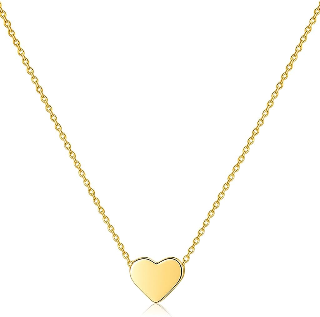 Inerney Heart Necklace for Women,Dainty 14K Gold/Silver Plated Love Pendant, Cute Tiny Heart Choker, Simple Gold Chain Jewelry Gift for Her