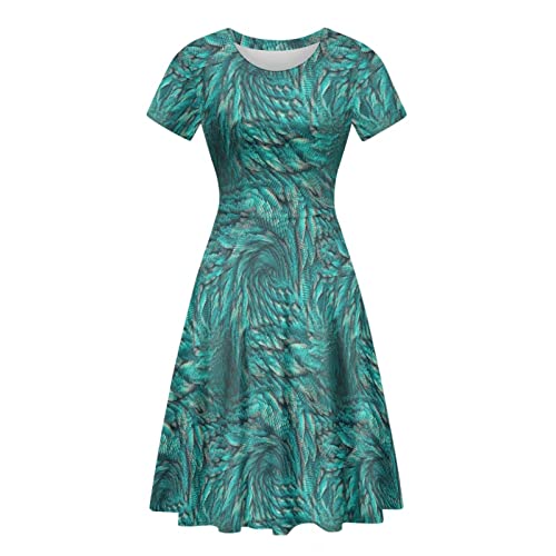 Image of Irisjudy T Shirt Dress for Women Short Sleeve Girls Short Sleeve Dress Plus Size, O Neck Knee Length Midi Dress for Ladies