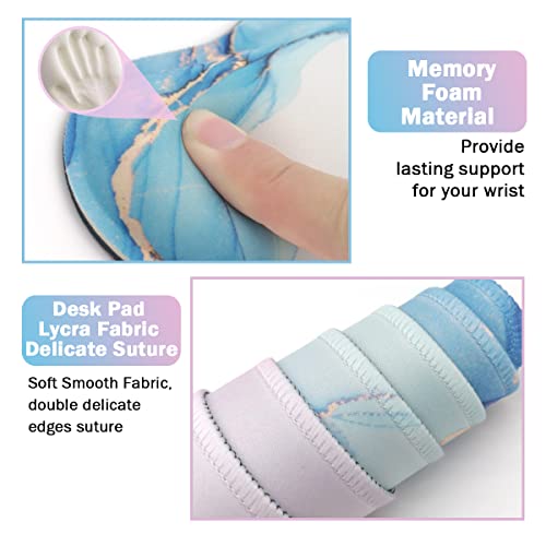 Image of 4-in-1 Large Gaming Mouse Pad, Keyboard Wrist Rest Pad & Wrist Support Mousepad Set, Extended Desk Pad Waterproof Desk Mat for Home Office Study Game - Blue Marble