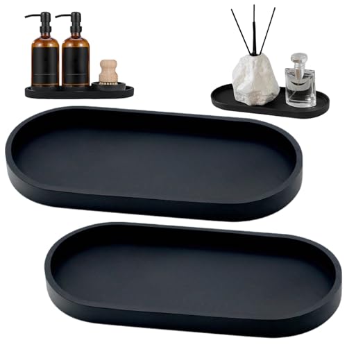 HAYGEM 2 Pezzi Ovale Nero Vassoi da Toletta, Pieghevole Decorativo Bathroom Tray, Stoccaggio Oggetti Svuotatasche Design, per Soggiorno, Camera da Letto, Lavandino, Vasca da Bagno e Lavelli da Cucina