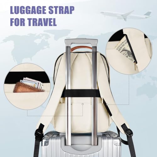 Image of MATEIN Lightweight School Backpack for Women, 15.6 Inch Laptop Backpack | Slim Design, Fashion Teacher Nurse Bag, with Leather Handles, Casual Daypack Perfect, for Work and Commute, Beige