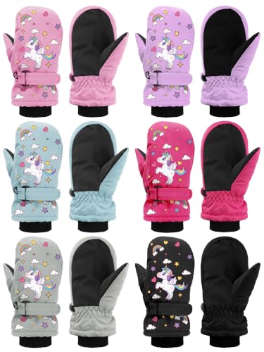 Image of Newcotte 6 Pairs Winter Ski Mittens Kids Waterproof Warm Snow Gloves for Boys Girls Cold Weather Outdoor Activities