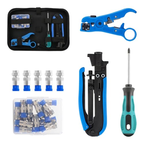 Jaqperd Kit De Herramientas De Crimpado De Cable Coaxial Herramienta De Compresión Coaxial Para Rg6 Rg59 Rg11, Limpiador de Cable con Conectores de Compresión 20 F