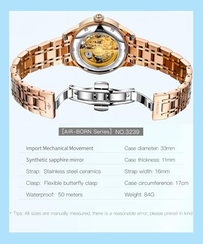 Image of OLEVS Womens Diamond Watches Automatic Mechanical Gold Luxury Dress Ladies Self Winding Original Stainless Steel Wrist Watch