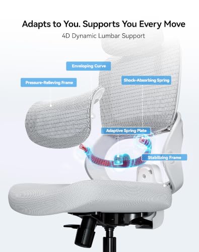 Image of SIHOO B100 SE Office Chair, Soft Memory Foam Desk Chair with Adaptive Lumbar Support & 2D Flip-up Armrests, 135 tilt Computer Chair for Home Office, White