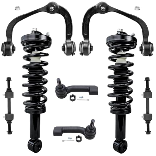 Image of Detroit Axle - RWD Front End Suspension Kit for 09-13 Ford F-150, 2 Upper Control Arms w /Ball Joints 2 Struts 2 Tie Rods 2 Sway Bars 2009 2010 2011 2012 2013 Replacement Struts Shocks - 8pc Set