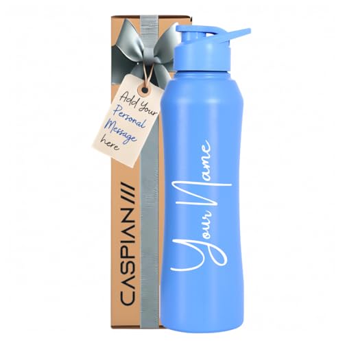 Image of Caspian Trek Customised Stainless Steel Water Bottle 1L, C Blue with Logo Print - Personalised Water Bottle with Your Name Print for Kids Boys Girls School Office Gym- Perfect for Corporate Gifting