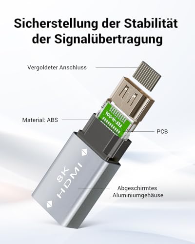 VCELINK HDMI Kupplung 8K, HDMI Buchse auf Buchse, unterstützt 8K@60 Hz/4K@120 Hz UHD, 7680 * 4320 Auflösung, 3D, HDR, eARC für Laptop, PCs, Monitore, Roku TV, 2 Stück