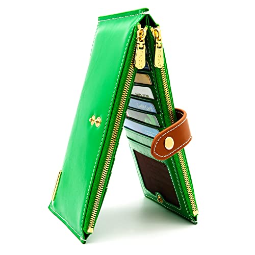 ANDOILT Women's Genuine Leather Wallet RFID Blocking Credit Card Holder Zipper Purse Cell Phone Handbag