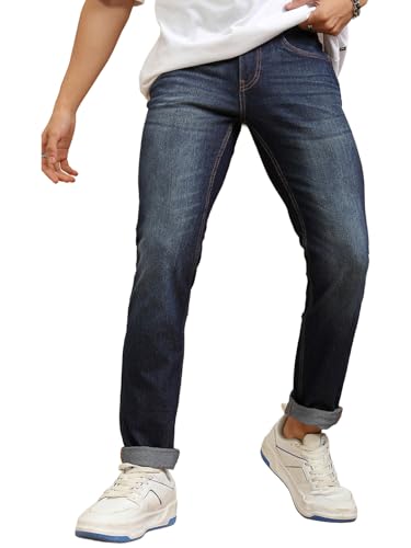 Image of Highlander Mens Tapered Fit Denim Jeans|Regular Length|Mid-Rise|Stretchable Fabric| Jeans for Man | Men Jeans