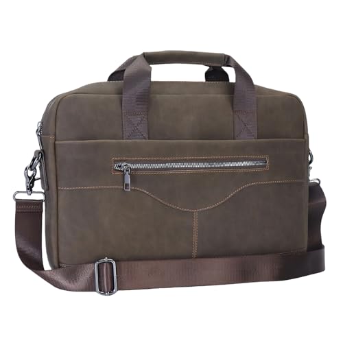 B Coffee Vintage Faux Leather Laptop Messenger Bag