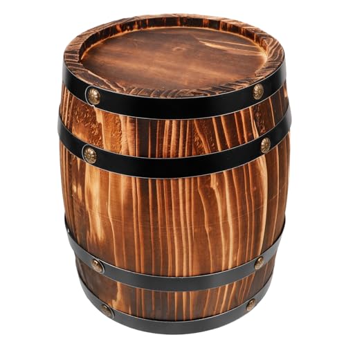 Angoily Wine Barrel Ornament Vintage Wood Barrel Decor for Bar Kitchen Garden and Yard Handmade Oak Centerpiece Rustic Party Tabletop Decoration 7.87 X 6.29 X 6.29 in
