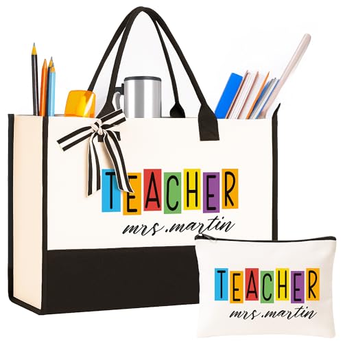 Bolso tote grande de lona estética para profesora miniatura 1