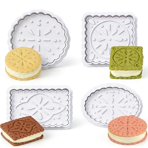 Cookie Stamps Set, 4 Pcs Cookie Press Mold, 3D Classic Cookie Cutter with Plunger Stamp, 4 Styles Funny Cookie Biscuit Molds for Treats DIY Baking, Cake, Pastry (Style B)