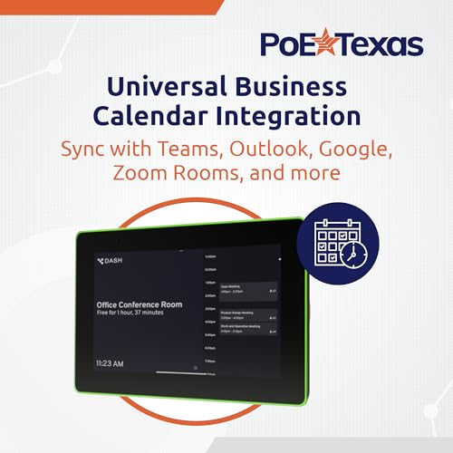 Image of PoE Texas 8 inch Conference Room Scheduler with Color Changing LED Status - PoE Powered Touch Screen Tablet for Meeting Room Booking - Syncs with All Popular Business Calendars - No Subscription Required