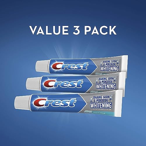 Crest Cavity and Tartar Protection Toothpaste, Whitening Baking Soda & Peroxide, (3 Count of 5.7 oz Tubes Each) 17.1 oz - 7