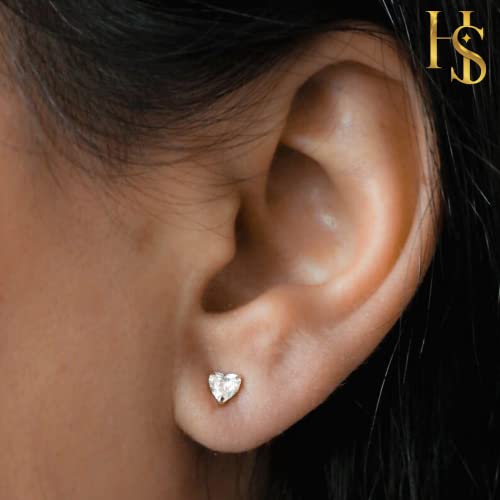 925 Sterling CZ Heart Solitaire Stud Earrings
