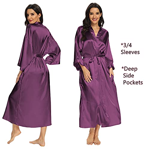 Mizzgenio Women's Plus Size Silk Robes Long Satin Kimonos Plus Long Robes Dressing Gown, Purple,2X/3X #TOP1