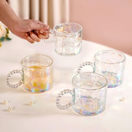Image of Nestasia Set of 4 Iridescent Glass Tea Cups | Perfect for Green Tea, Coffee, Tea, Milk, Hot Chocolate & Cappuccino (325ml)