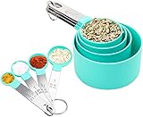 Juego de cucharas medidoras, 8 piezas, juego de tazas y cucharas de medición apilables con mango de acero inoxidable, herramienta de medición de plástico para líquidos y sólidos para cocinar (verde)