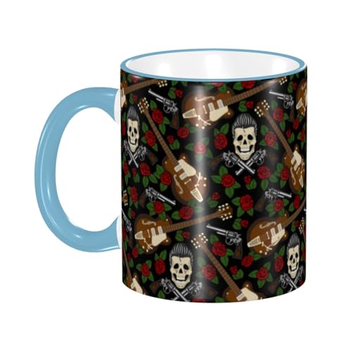 ロカビリー マグカップ コーヒーカップ Sky Blue 陶器 朝食カップ ティーカップ 耐熱マグ 保温 耐冷 おしゃれ 大きい ミルクコップ 330ml 雑貨 家庭用 プリント贈り物