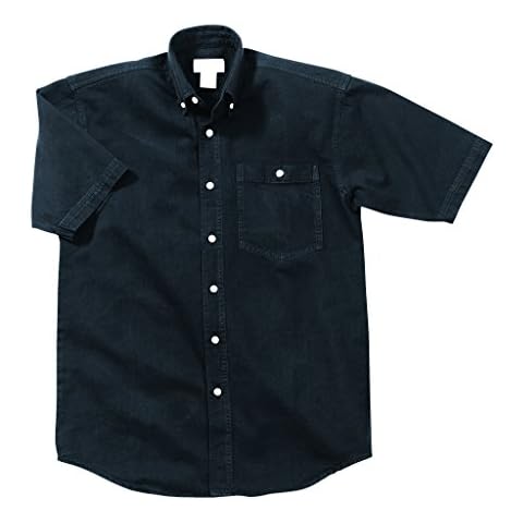 TRENDWAVE SPORTSWEAR Short Sleeve Heavy Weight Denim Button-Down Shirt (Large, Black) Cover