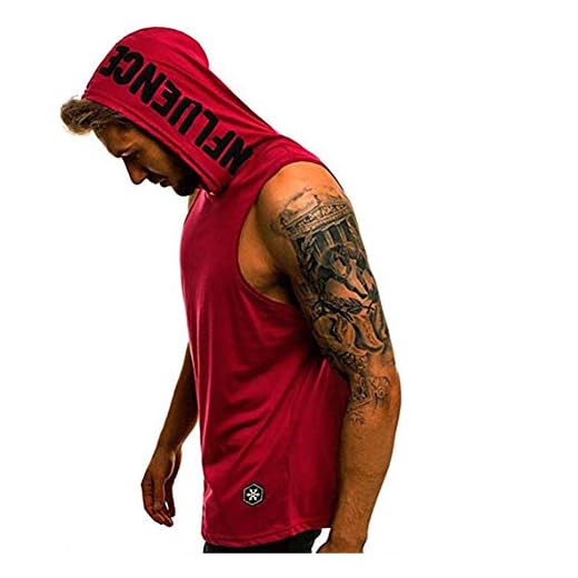 Camiseta con Capucha de Tirantes Deportes para Hombre, Tops Camisa sin Mangas de Verano Fitness Tirantes Muscle Estampado