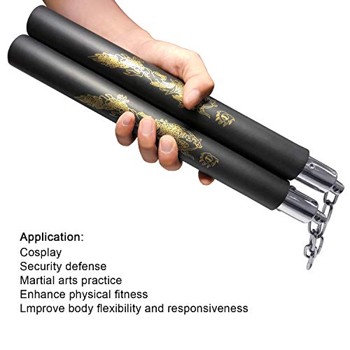 Ausemku Nunchucks - Safe Foam Rubber Training Nunchucks/Nunchakus with Steel Chain (Black)