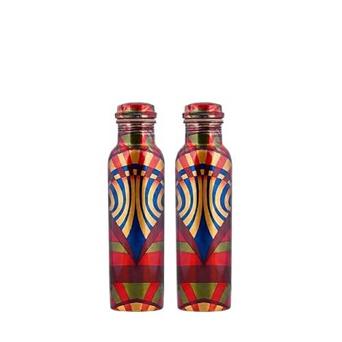 Image of Craft Trade 100% Pure Copper Water Bottle 950ml, Ayurveda inspired Copper Bottle for Drinking, Unique Handpainted Design - Boosts Immunity & Digestion, Leak-Proof, BPA-Free - 2Pk