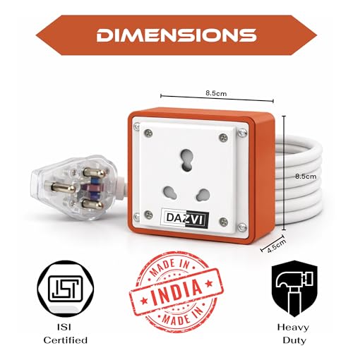 Image of Heavy Duty 16A Extension Board Power Strip with 3 Core 1.0 Sq.mm Cable & 6A-16A Converter | High Load 1100V Cord for Home Office EV Charging, Fridge, AC, Washing Machine (4 Meter)
