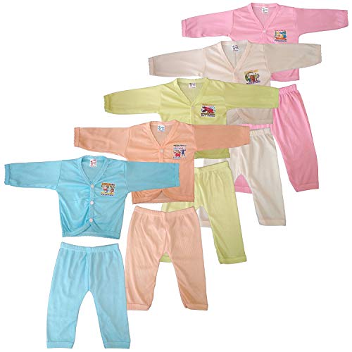 Image of Born Baby Poly Cotton Solid Color Fullsleeve T-Shirt And Pant Combo Set For 0-6 Months (Pack Of 5), Multicolour