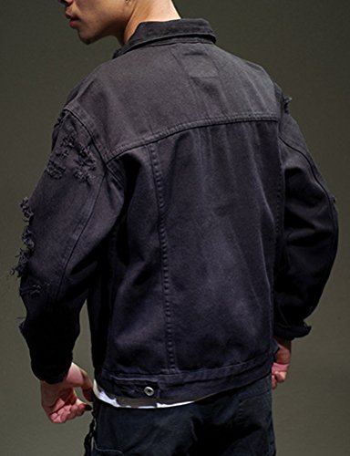 Image of Fashion Men's Motorcycle Vintage Ripped Denim Trucker Jean Jacket