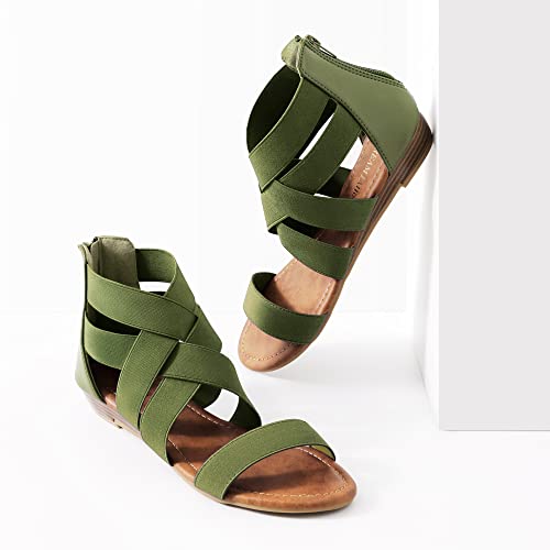 Dream Pairs Womens Elastica8 Ankle Strap Low Wedges Casual Dressy Summer Flat Sandals Cute Gladiator Shoes Army/Green - 7.5 #TOP3