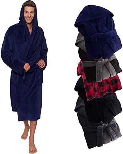Ross Michaels Mens Robe Hooded Wrap Style - Mid Length Plush Fleece Bathrobe (Navy, 3X-Large)