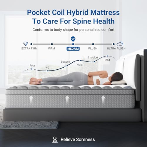 Image of Avenco Full Size Mattress 12 Inch in a Box, Medium Plush Full Mattresses with Pocket Spring Smarts Coil Hybrid Colchones for Pressure Relief, CertiPUR-US Certified