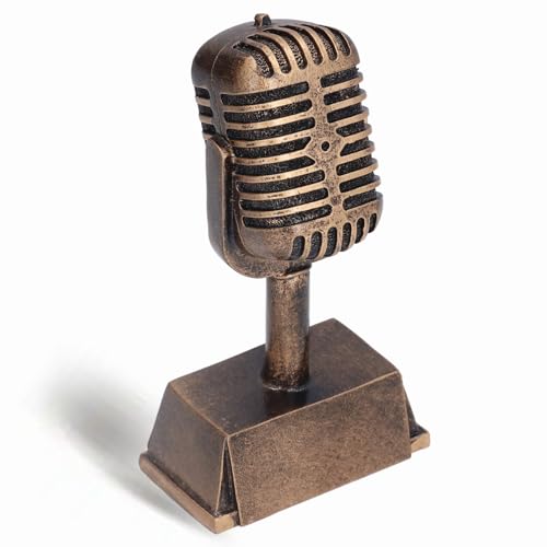 Natudeco Trofeo del Microfono, Microfono retrò Premio Musicale Sintetica Ornamento da Tavolo per Gara di Canto Domestico Karaoke