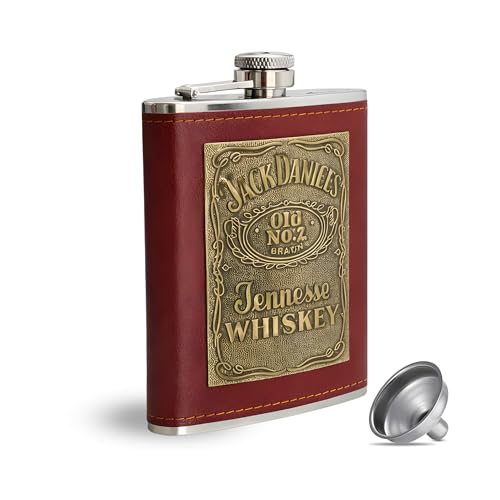 Image of Stainless Steel Hip Flask for Men & Women 8oz (236ml) - Whisky Flask Vodka Alcoholic Liquor Holder with Funnel Drinks Pocket Carrying Case - Leakproof Travel Flasks for Drinks, (Brown No.2)
