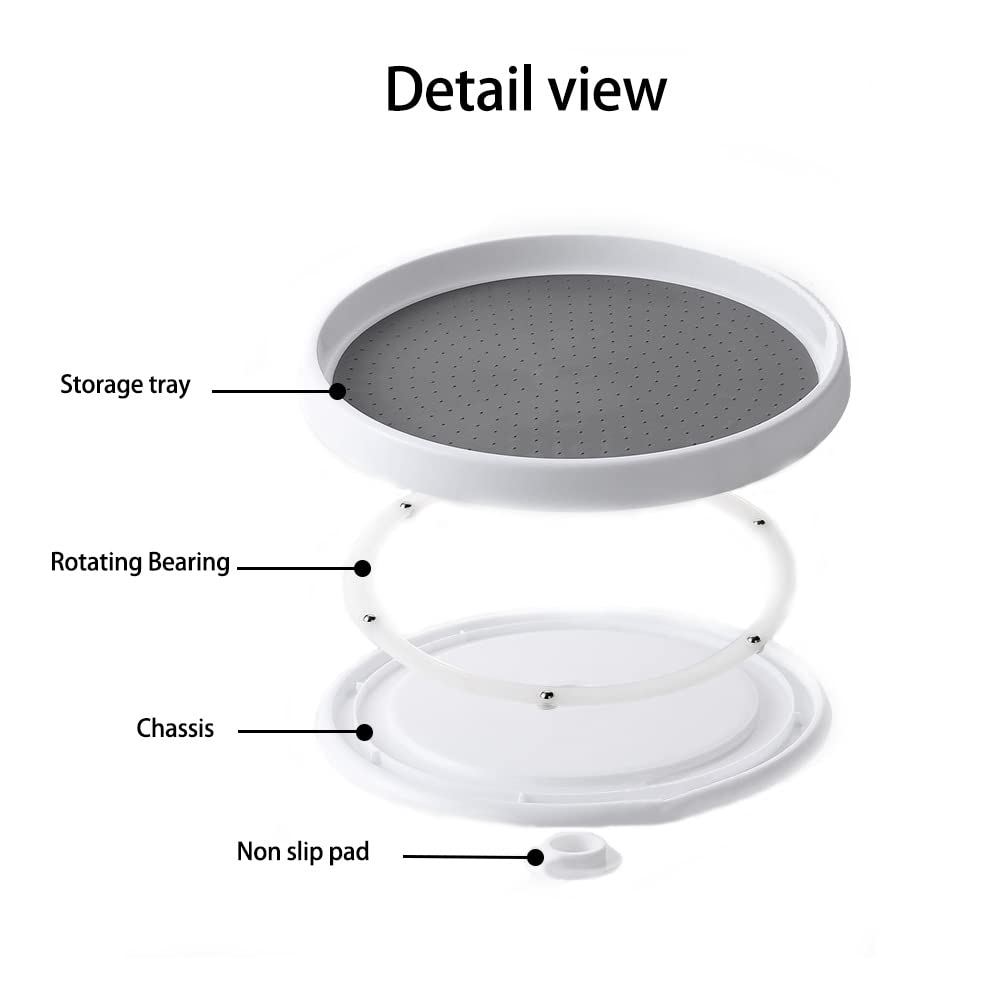 4 Stück 25,4 cm rutschfester Lazy Susan Drehteller, 360 Grad drehbar, rundes Gewürzregal, Organizer für Schrank, Kühlschrank, Speisekammer und WC, Grau/Weiß