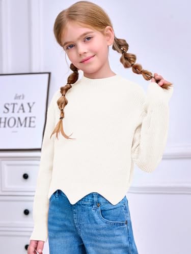 Image of Haloumoning Girls Mock Neck Sweaters Kids Fall Fashion Long Batwing Sleeve Rib Knit Pullover Clothes 5-14 Years