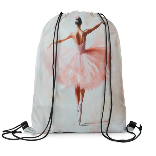 Image of jejeloiu Vintage Ballet Drawstring Backpack 13x15.7inch Ballerina Waterproof Gym Drawstring Bags Pink Ballet Dancer Sports String Backpack Beach Swim Travel Bag Sackpack