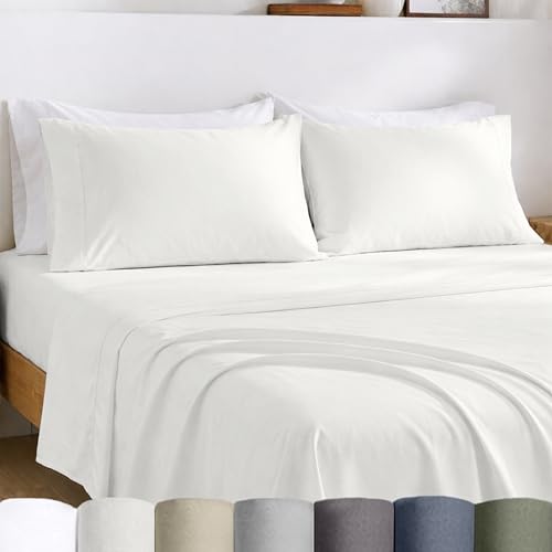 California Design Den Certified 100% Egyptian Cotton Queen Sheets Set - Lightweight & Crisp Percale Sheets Queen Deep Pocket Set, Durable Luxury Bedding - Ivory