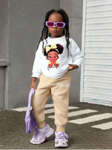 Image of Tween Girl's Letter Print Top + Jogger Pants 2 Piece Casual Outfit Set Kids Fall Clothing, Sizes 6-14 Years